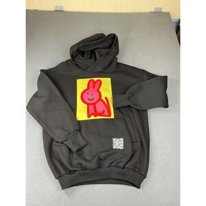 Finch Hoodie Mens Large Black AR QR Bunny Graphic Fleece Pullover Sweatshirt